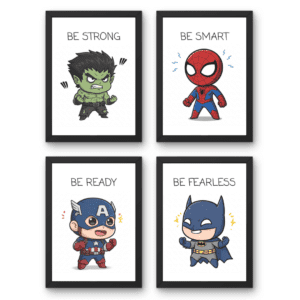 4 Cute Superheroes Wall Frames