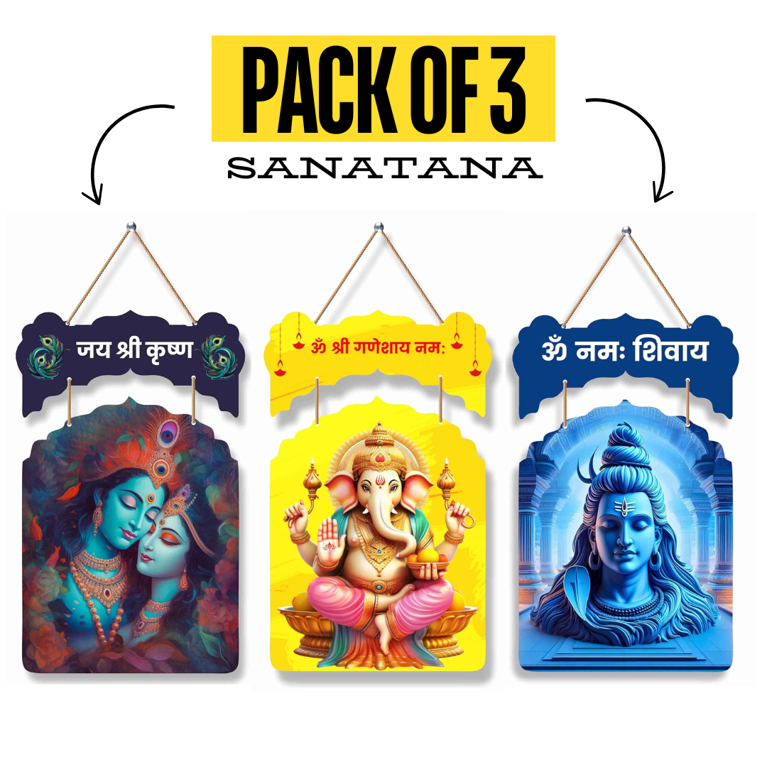3 Sanatan Blessing Wooden Wall Hangings