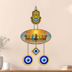 Seven Running Horses Wooden Evil Eye Wall Hanging