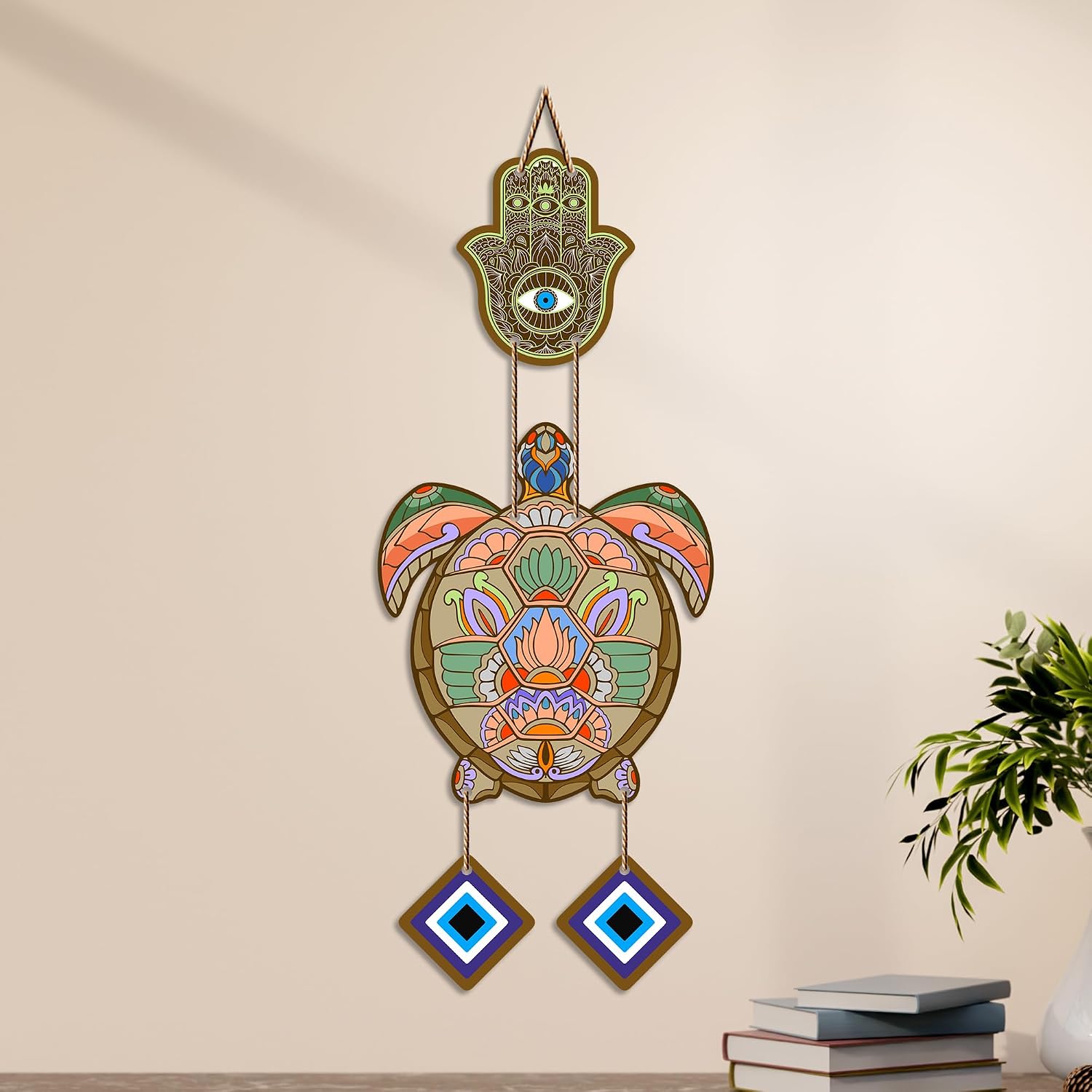 Artistic Turtle Wooden Evil Eye Wall Hanging
