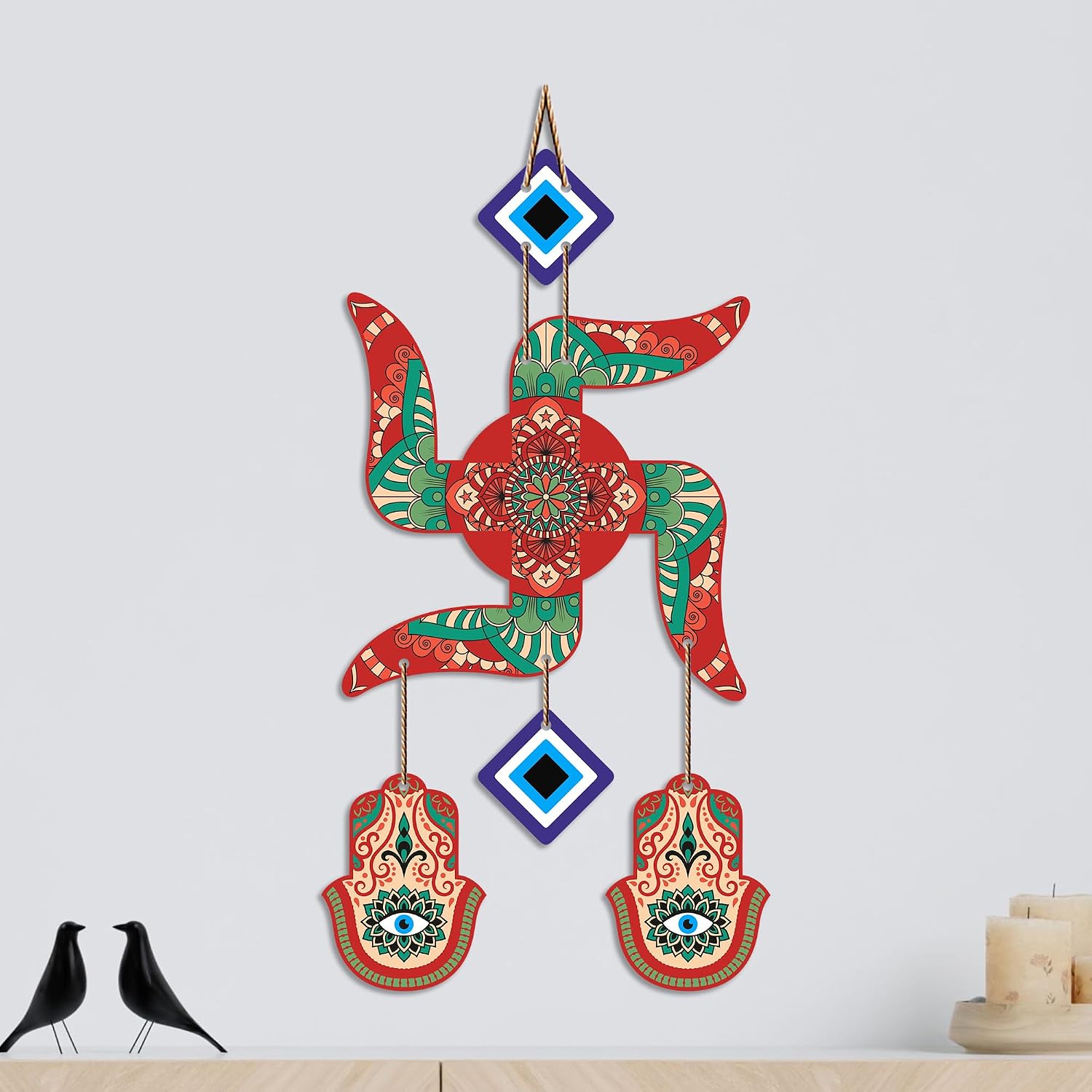 Colorful Swastik Wooden Evil Eye Wall Hanging