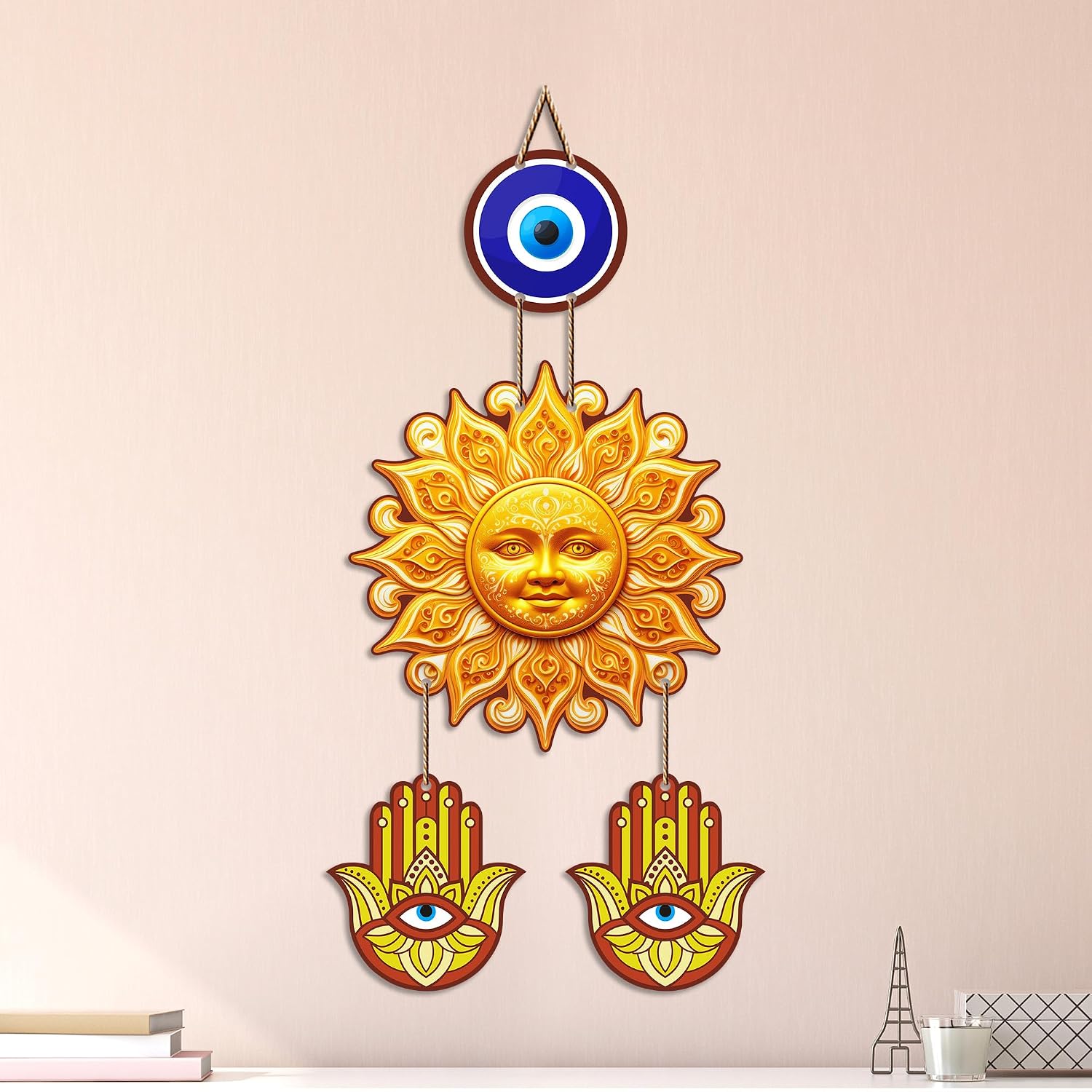 Surya Dev Wooden Evil Eye Wall Hanging